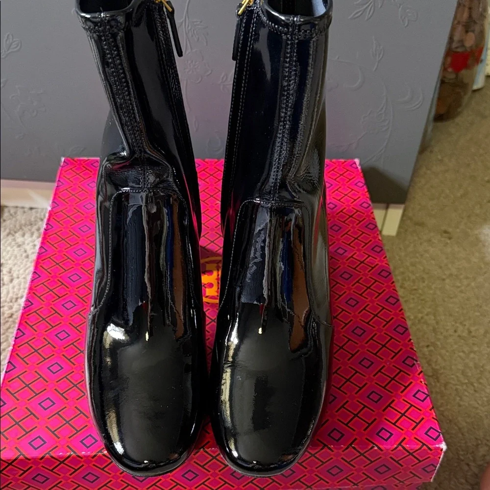 Tory Burch Black Patent Heeled Boots - Picture 6 of 6